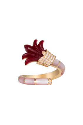 Flower Pinky Ring, 18k Yellow Gold with Diamonds & Mother Of Pearl